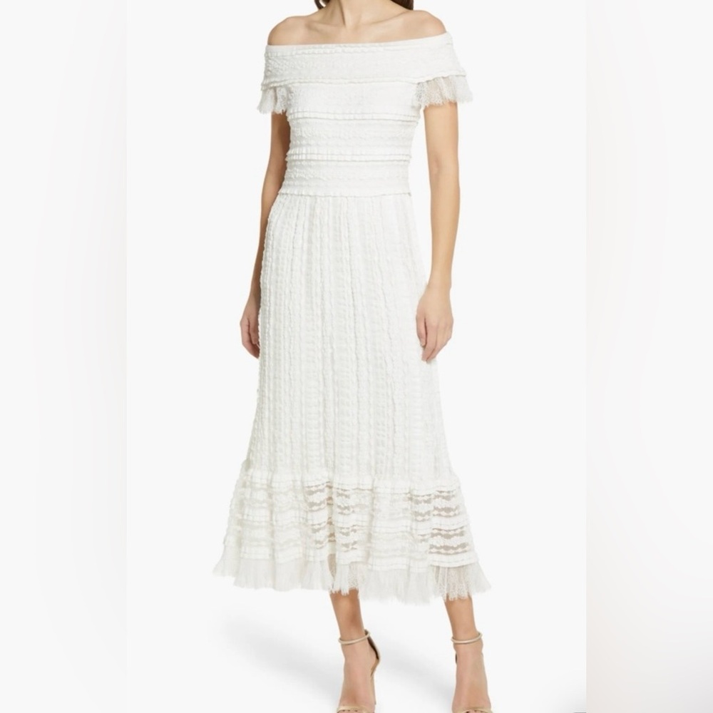 Tadashi Shoji Off-Shoulder White Midi Dress - XS